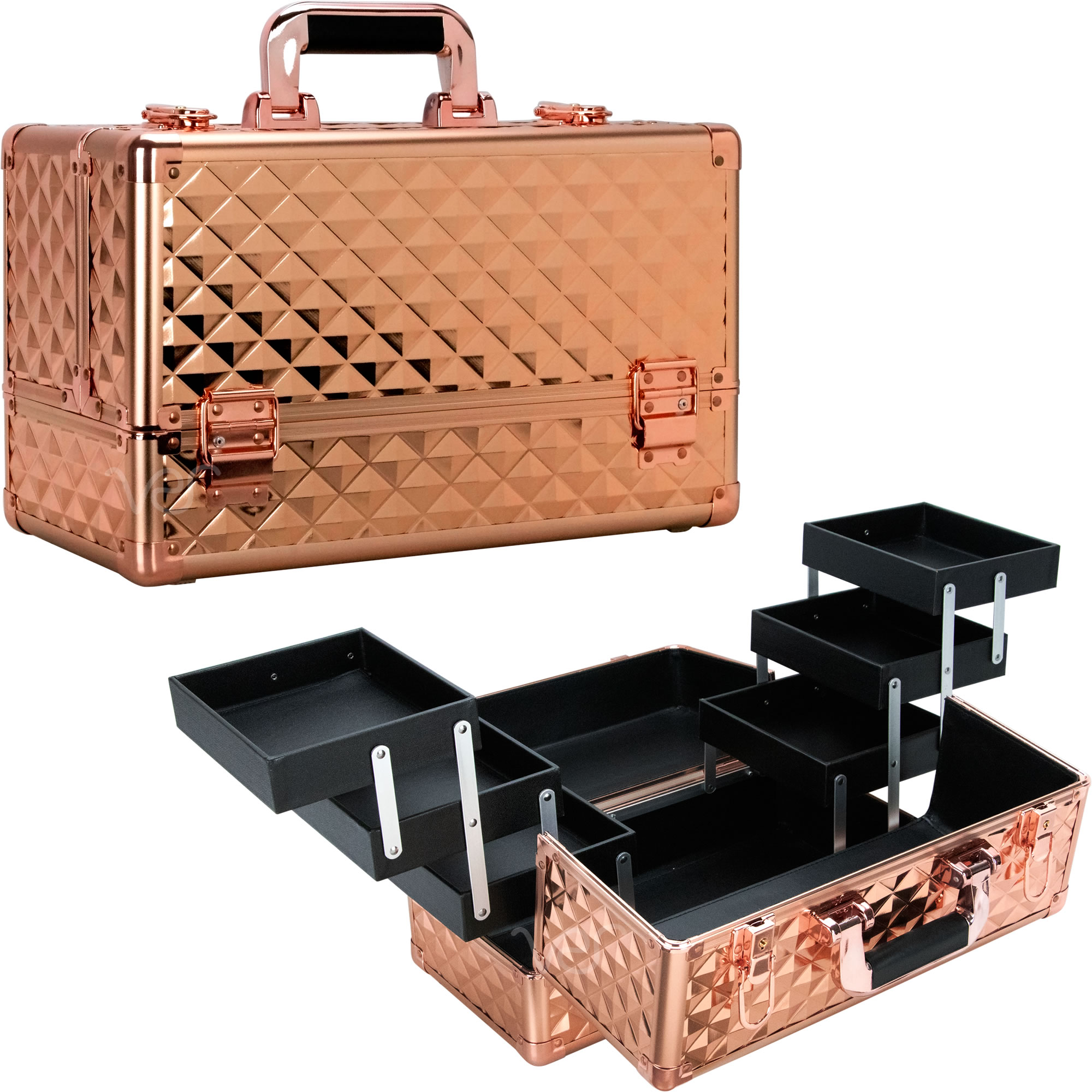 thumbnail video image 2 of VER Beauty Professional 6-Tier Makeup Case Organizer, Portable & Lockable (Rose Gold Diamond), 2 of 6