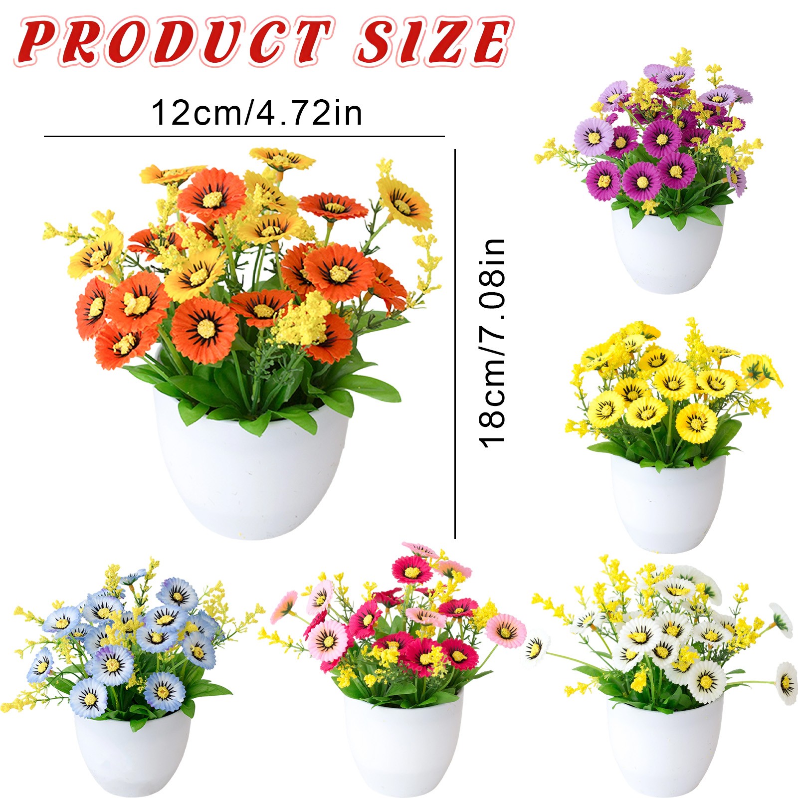 thumbnail video image 2 of 7" Artificial Potted Daisy Chrysanthemum - Red Pink 21-Head Fake Flowers with Pot, UV Resistant Faux Plants for Home, Office, Desk & Outdoor Decor, 2 of 10