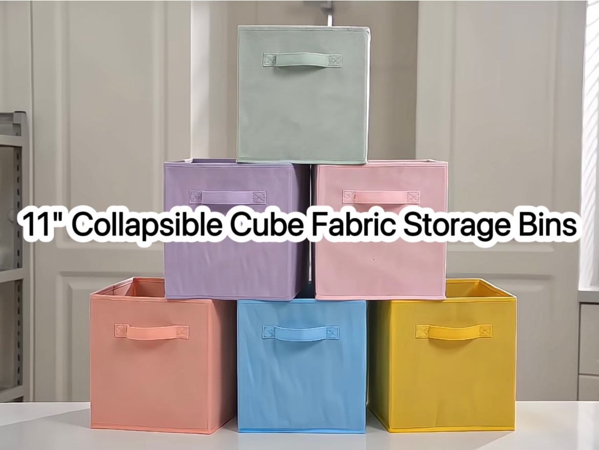 thumbnail video image 2 of Kisportee 11" Collapsible Cube Fabric Storage Bins, 6 Pack Foldable Collapsible Cube Organization with Handle for Shelves and Cubby Organizers, Multicolor, 2 of 9