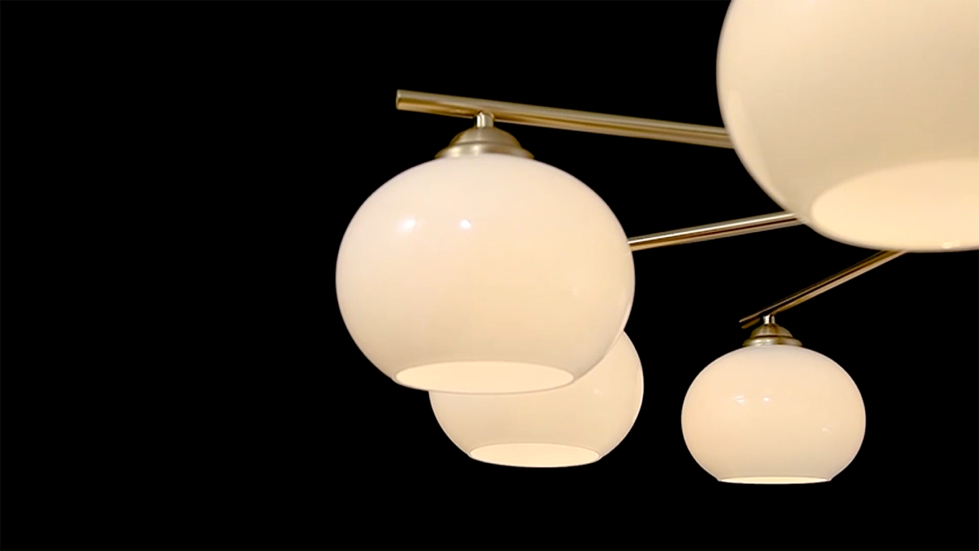 thumbnail video image 2 of KCO Lighting 8-Lights White Glass Globe Sputnik Chandelier Mid Century Modern Gold Semi Flush Mount Ceiling Lamp, 2 of 10