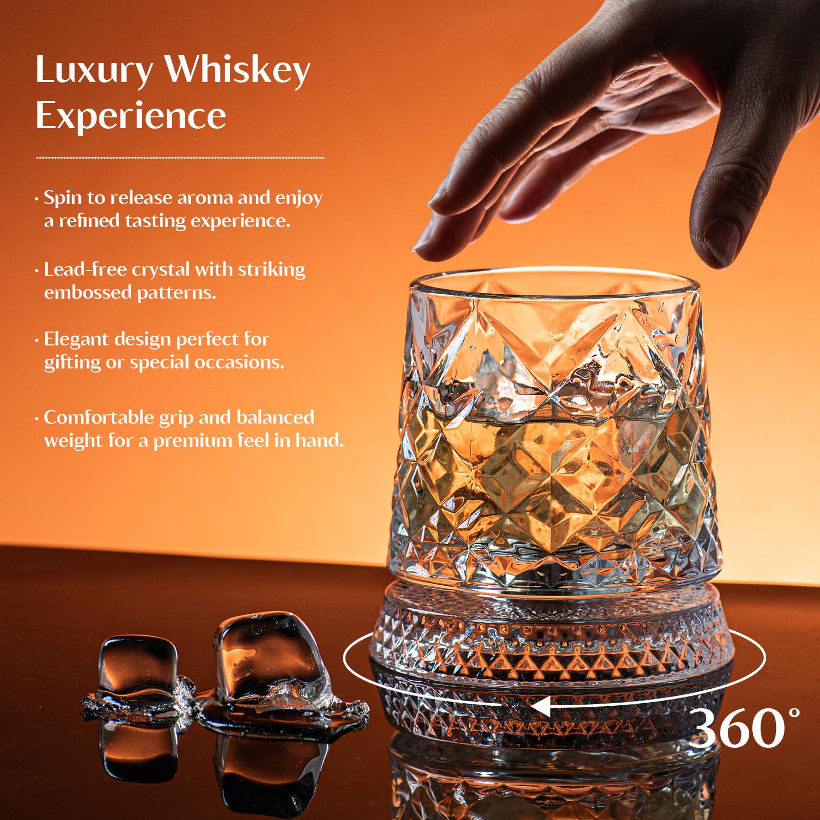 thumbnail video image 2 of 360° Rotating Crystal Whiskey Glass – 3.94 x 3.46 Inch Spinning Tumbler with Stress-Relief Design, Perfect Gift for Father’s Day, Birthdays & Whiskey Tasting Events, 2 of 7