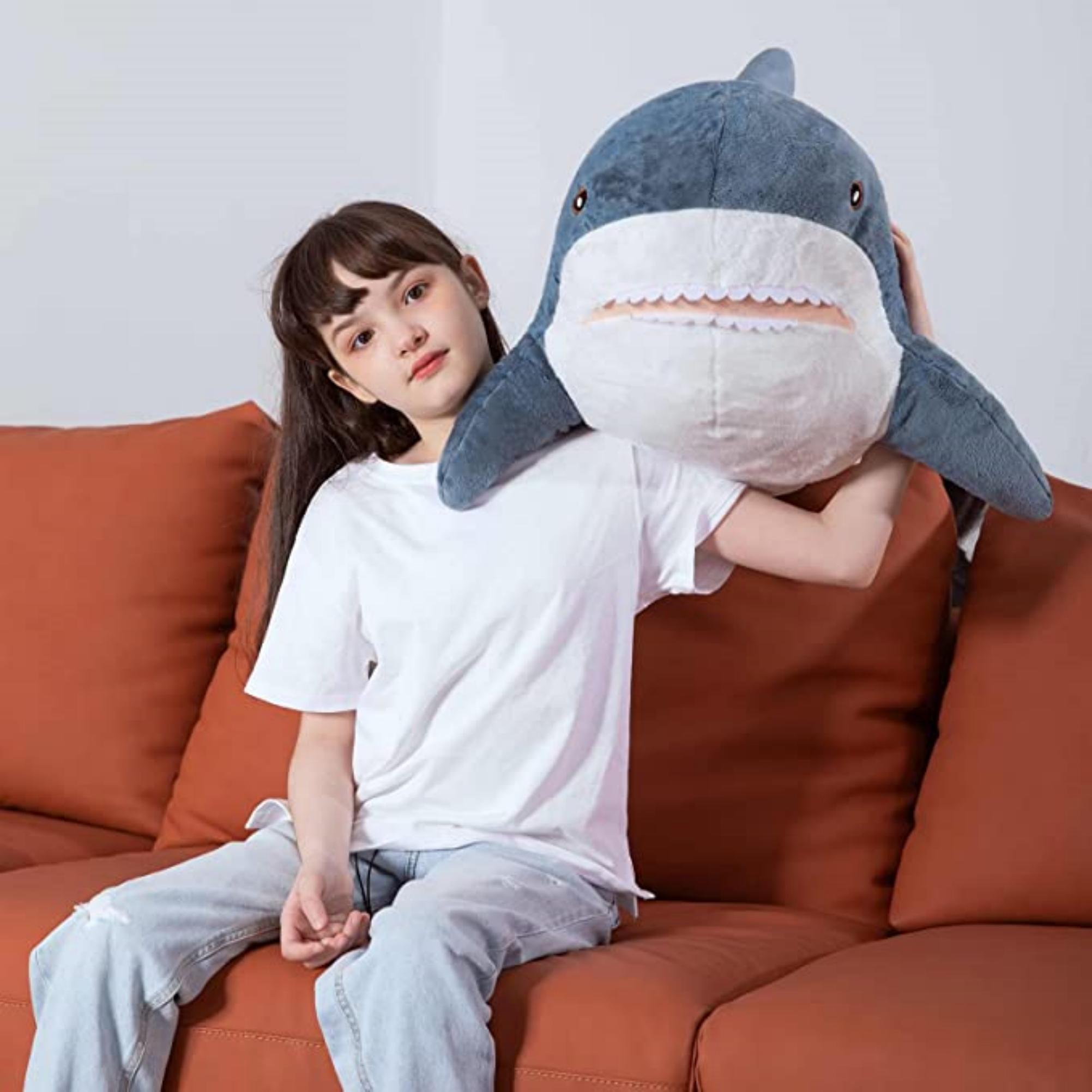 thumbnail video image 2 of MorisMos Giant Shark Stuffed Animal 32" Soft Shark Plush Pillow, 2 of 9