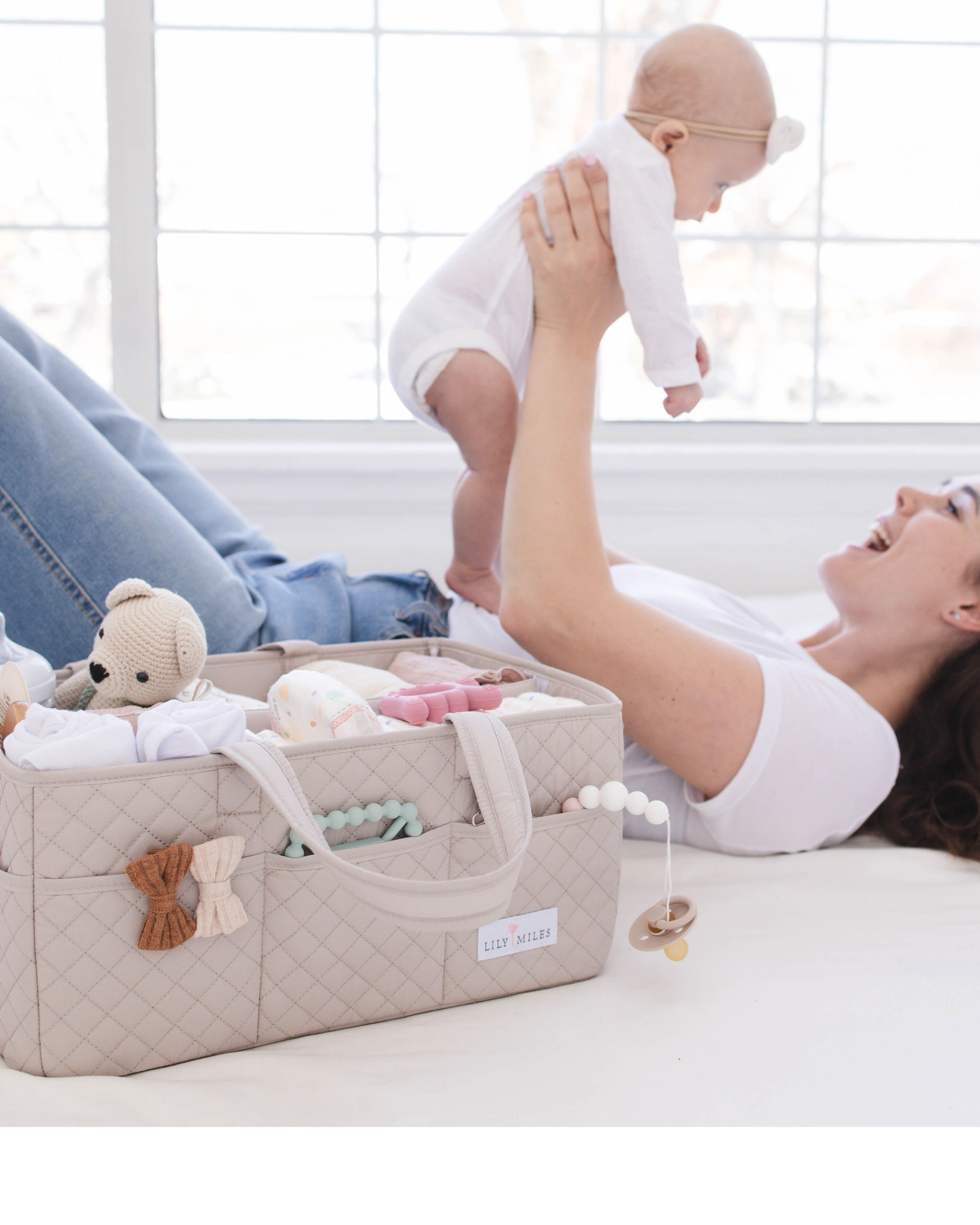 thumbnail video image 2 of Lily Miles Baby Diaper Caddy Organizer, Quilted Nursery Storage Basket for Newborn Essentials and Diaper Changing Station, Gift for Baby Shower and Registry Must-Have (Willow Green), 2 of 11