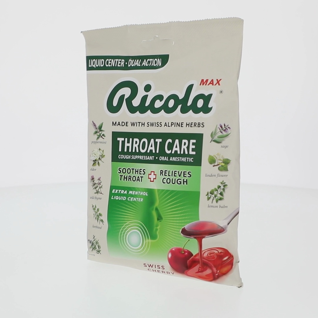Ricola Max Throat Care Swiss Cherry Cough Drops for Sore Throat +
