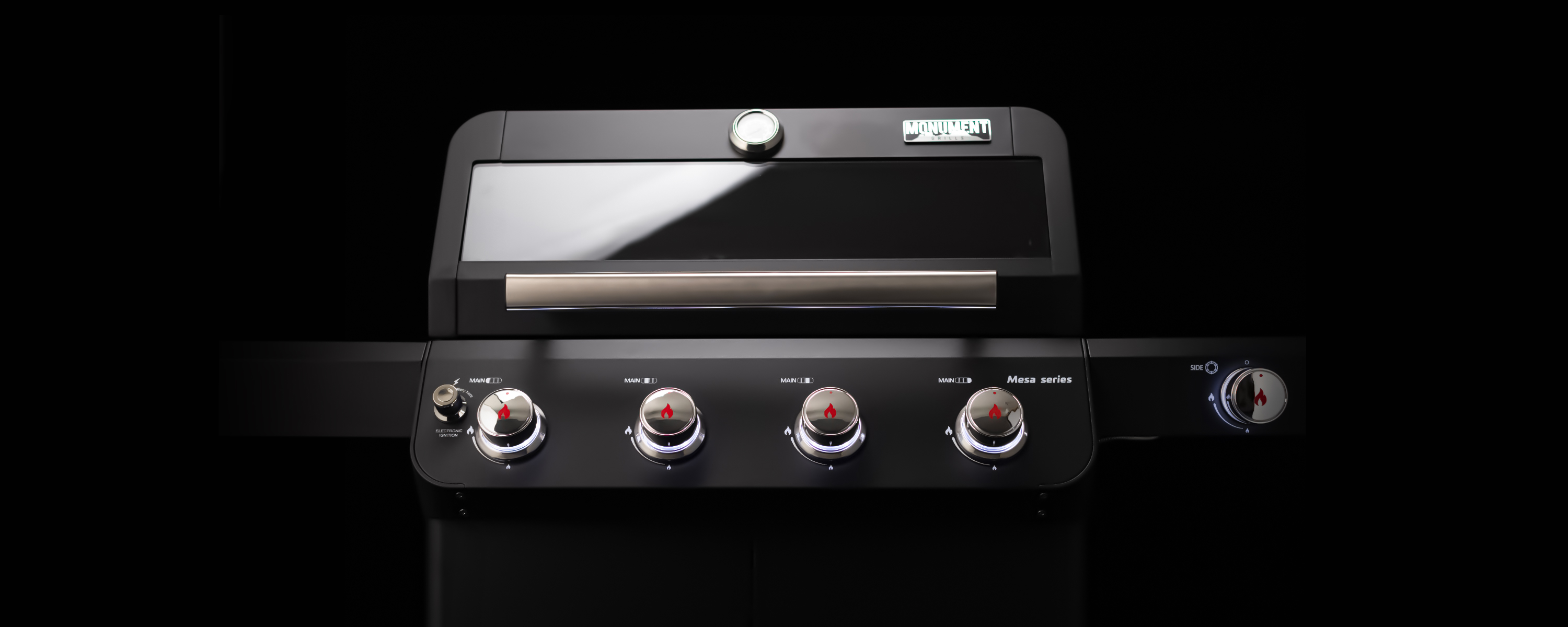 thumbnail video image 2 of Monument Grills Mesa 4-Burner Black Propane Gas Grill with Clear View Lid, Side Burner, and LED Controls, 2 of 24