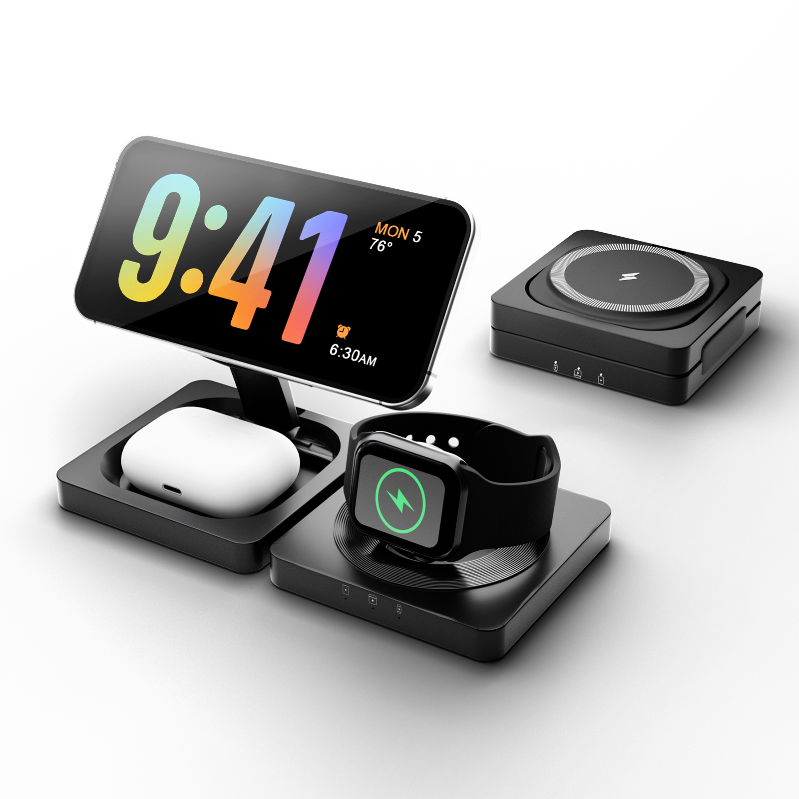 thumbnail video image 2 of Wireless Charger for iPhone 17 16 15 14 13 12, Charging Station for Airpods 4 3 2, Watch Charger for iWatch Series, 3 in 1 Charging Pad, 2 of 12