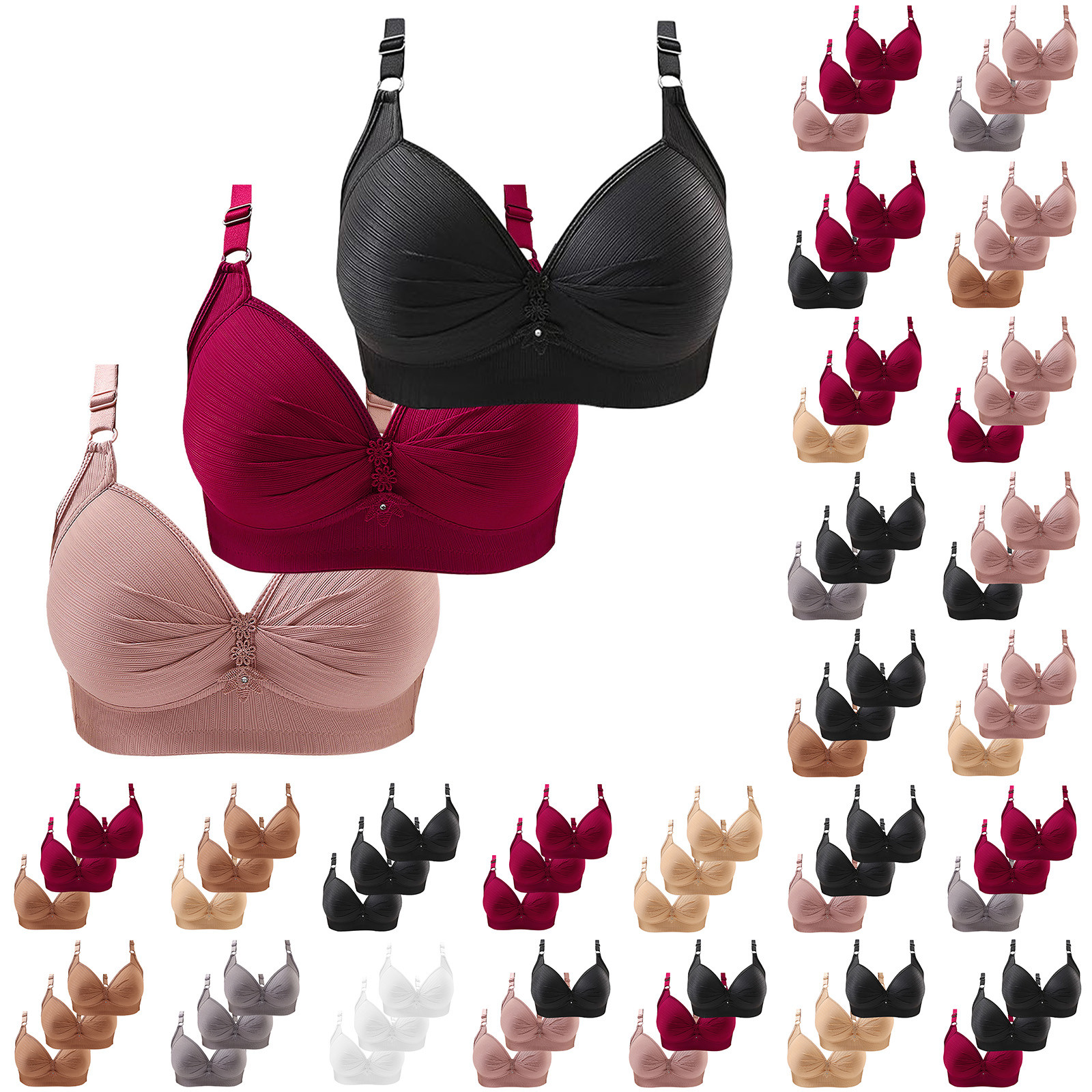 thumbnail video image 2 of Sports Bras for Women Push Up Bra Thin Laceless Comfortable Breathability Underwear Large Size Brater Buckle Female Bra V Neck Vest Bralette Wireless Bra Backless Bra, 2 of 3