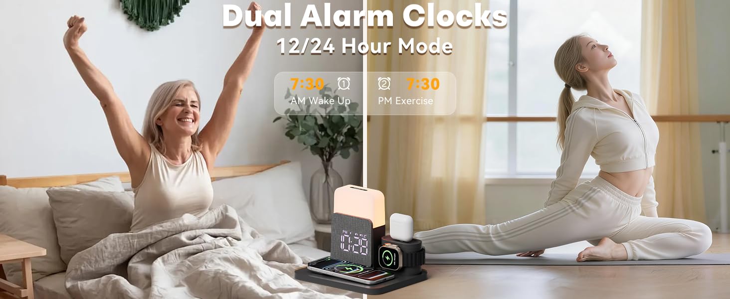 thumbnail video image 2 of ANTBOOK Magnetic Charging Station Compatible for iPhone, Apple Watch, AirPods with Alarm Clock,Night Light Bedside Black, 2 of 8