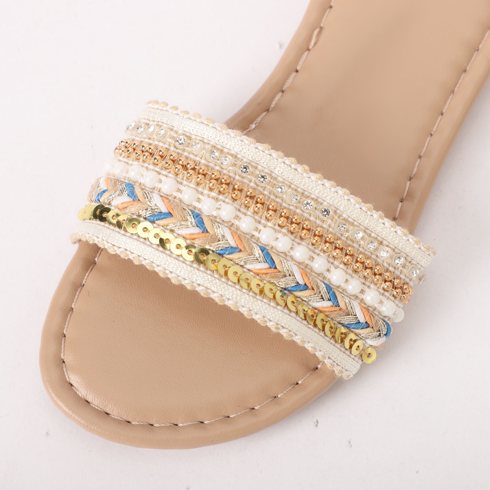 thumbnail video image 2 of SGMVNU Girls on Sandals Braid Strap Open Toe Flat Beach Sandal Summer Casual Slides Dress Shoes for Little/Big Kids, Size 4-4.5 Years, Beige-2, 2 of 10