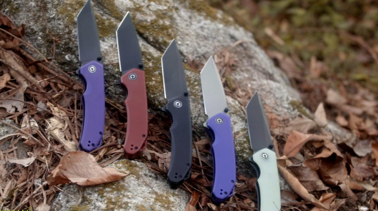 thumbnail video image 3 of CIVIVI Brazen Folding Pocket Knife, 3.46" Tanto D2 Blade, Burgundy G10 Outdoor Camping Hiking Knife with Thumb Studs and Flipper opener, Gift for EDC Men Women C2023B, 3 of 9