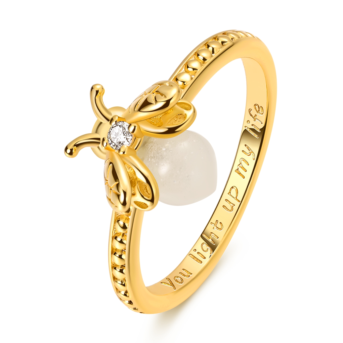 thumbnail video image 2 of MULA 925 Sterling Silver Ring for Women, Gold Plated Luminous Firefly Hypoallergenic Sparkling Cubic Zirconia Birthday Gift Jewelry with Box, 2 of 12