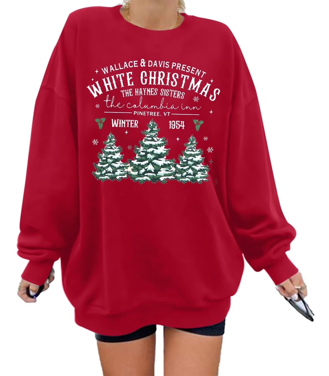 thumbnail video image 2 of KimSoong Women's White Christmas Sweatshirt Crew Neck Christmas Tree Pattern Shirt Oversized Christmas Pullover Sweater, 2 of 7