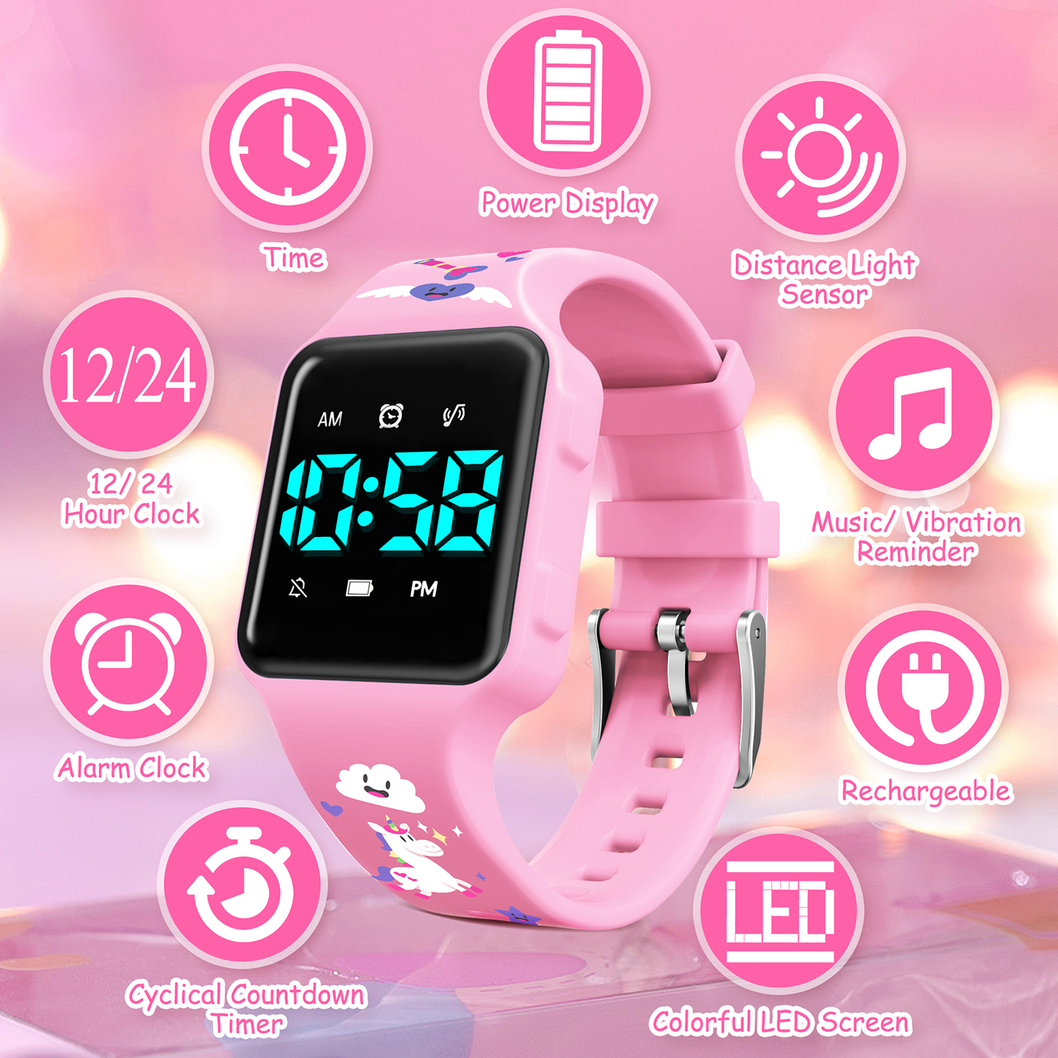 thumbnail video image 2 of Kids Potty Training Watch Music Reminder Timer Watch with Countdown/Alarm Clocks/Music,Toilet Training Watch for Girls Boys Waterproof Rechargeable Gift for Kids, 2 of 9