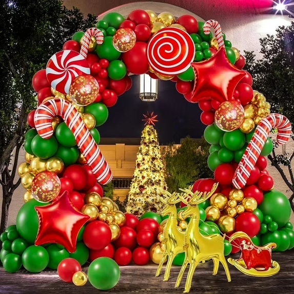 thumbnail video image 2 of Lockways 134 Pcs Christmas Balloons Garland Arch Kit with Candy Cane Swirl Foil Balloons Aluminium Confetti Balloons Xmas Decoration for Holiday Indoor Home, 2 of 6
