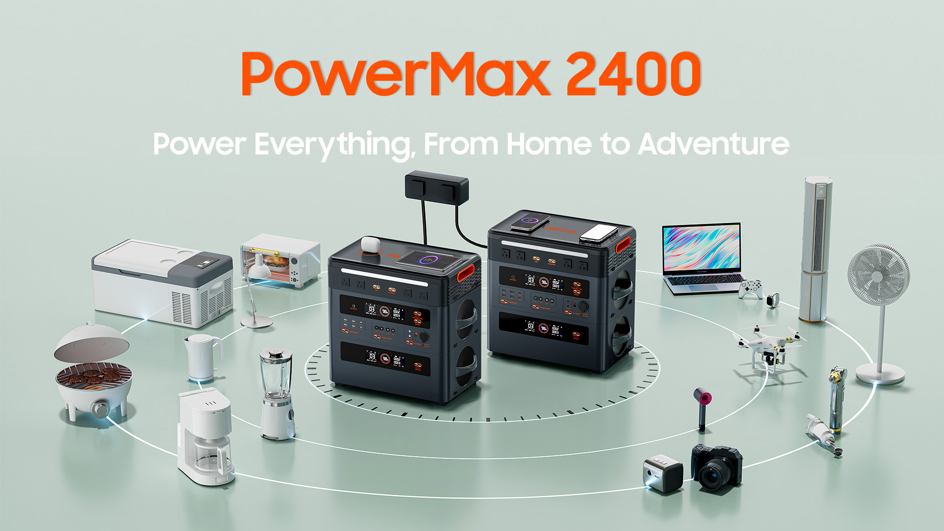 thumbnail video image 2 of OSCAL Power Station 2400W(4800W Peak) 1872Wh with 1xBP2400 Battery Pack, LiFePO4 Ultra Fast Charging, with HD Stereo Speakers for Outdoor Camping, 2 of 12