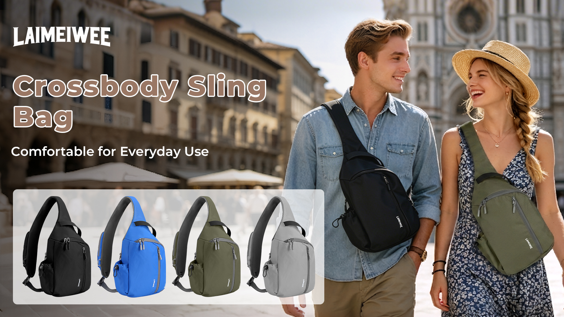 thumbnail video image 2 of LAIMEIWEE Crossbody Sling Bag, Chest Bag with RFID Blocking & Adjustable Stabilizer Strap, Lightweight Shoulder Bag, Water-Resistant Compact EDC Bag for Travel, Hiking, Outdoor Activities, 2 of 10