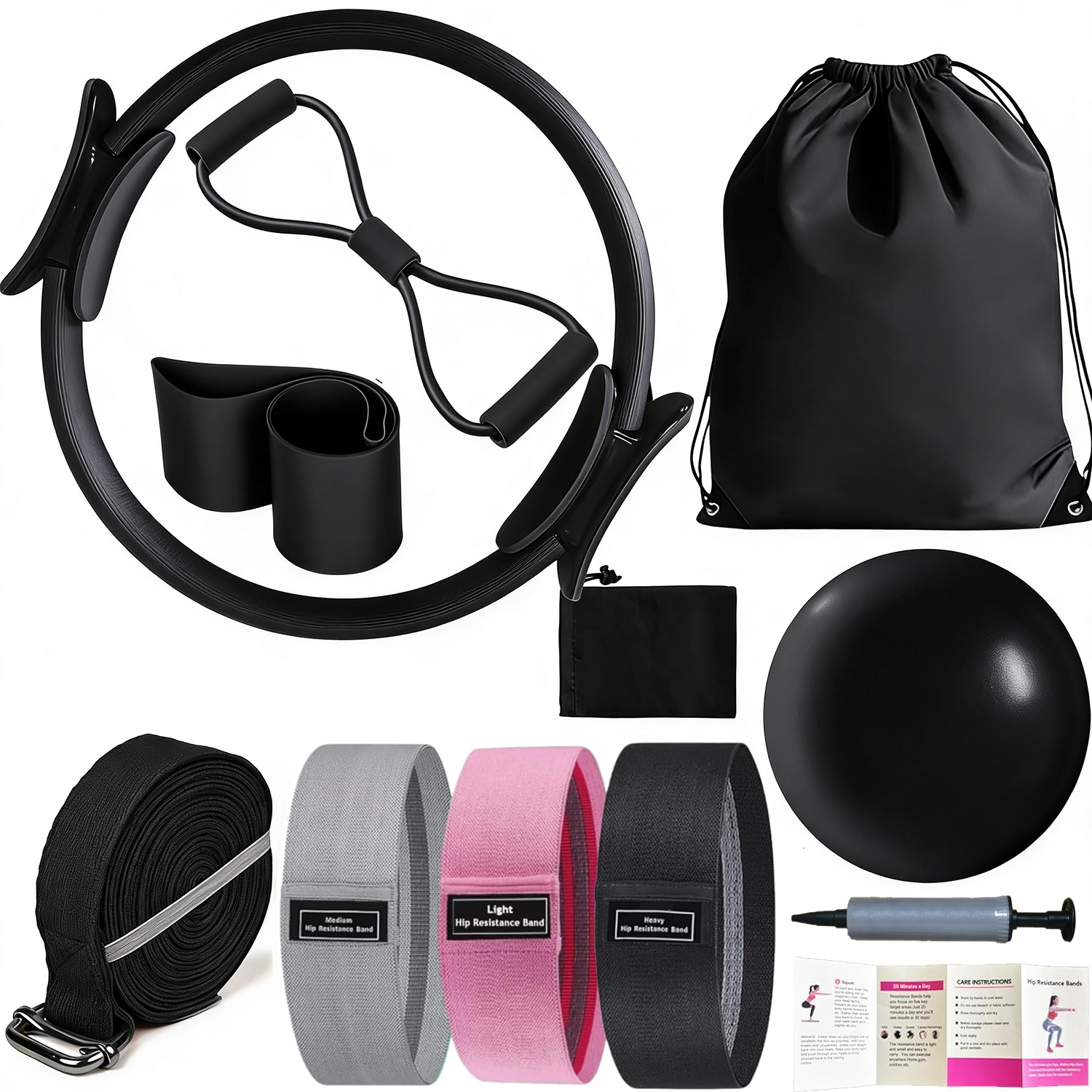 thumbnail video image 2 of Pilates Essentials Kit for Women - Better Yoga Pilates Kit for Home Workouts with Pilates Ring and Ball Set,Booty Bands,Figure 8 Resistance Band,Yoga Bands for Stretching(Black), 2 of 8
