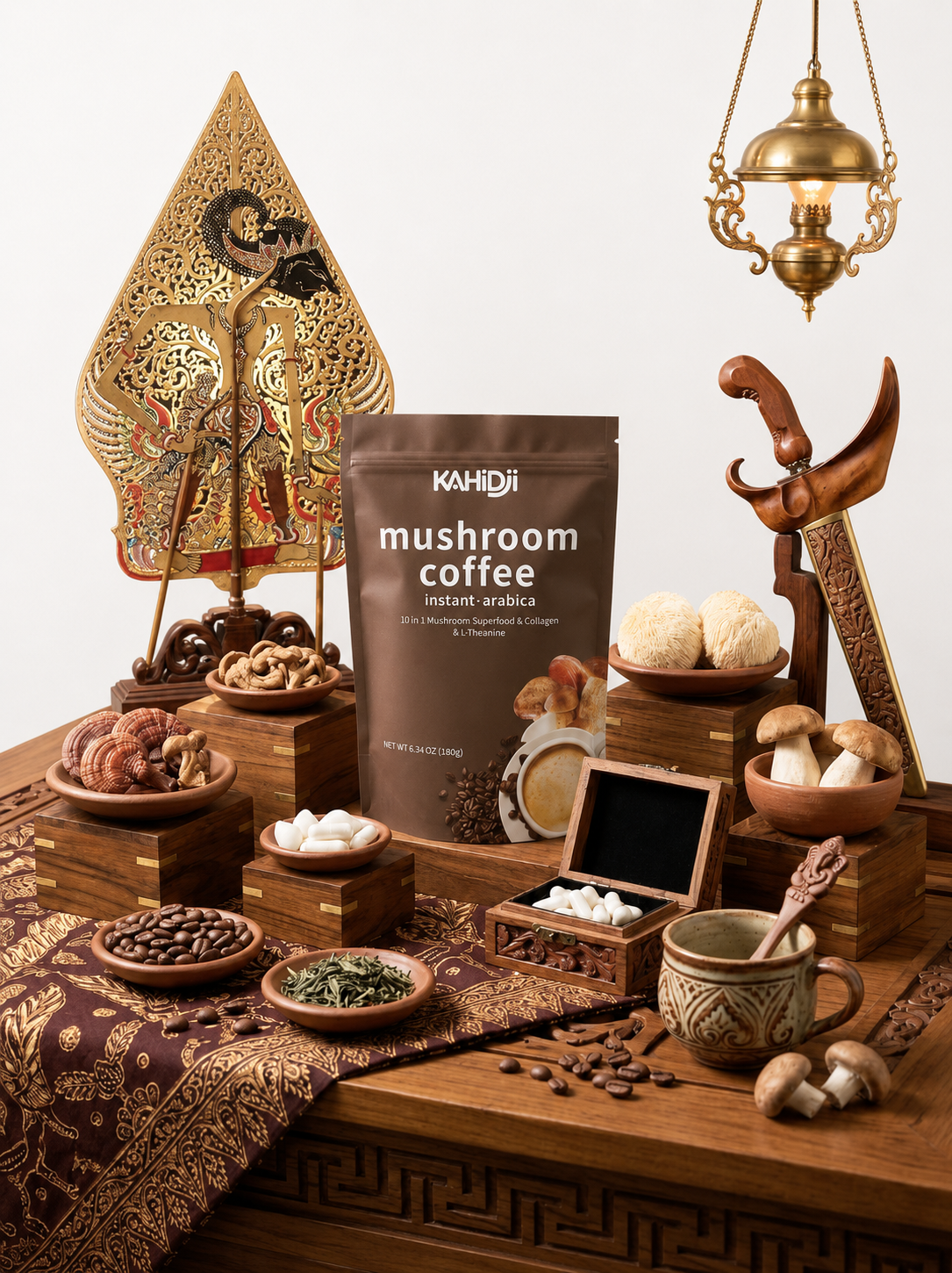 thumbnail video image 2 of Mushroom Coffee Powder 10-in-1 Blend, 3000mg with Collagen , Caramel Macchiato Flavor, Instant Coffee Mix, 180g, 2 of 6