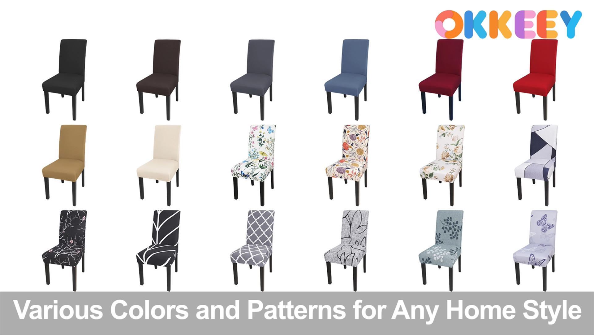 thumbnail video image 2 of OKKEEY Spandex Chair Covers for Kitchen (Pack of 4) - Washable Stretch Chair Protector for Living Room, Banquet, Wedding Event & Hotel - Beige Peony, 2 of 10