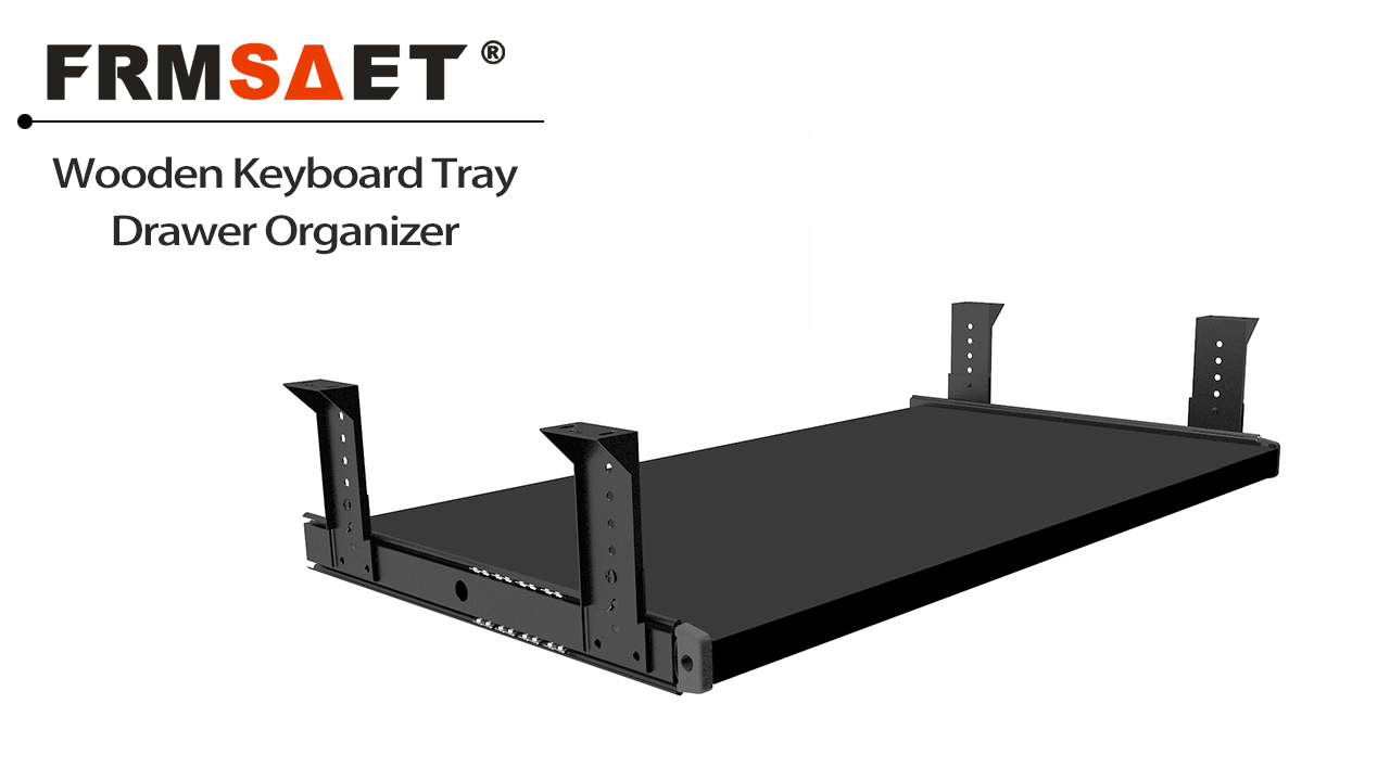 thumbnail video image 2 of FRMSAET Keyboard Drawer Tray Wood Holder Under Desk with Adjustable Height . (30 inches,White), 2 of 7