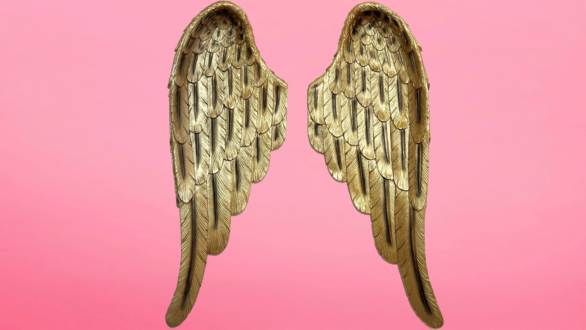 thumbnail video image 2 of Sculptural Angel Wings, 2 Piece Set, Vintage Style, Antique Gold, Artisanal Design, Hand Crafted, 16 Tall Inches, 2 of 11