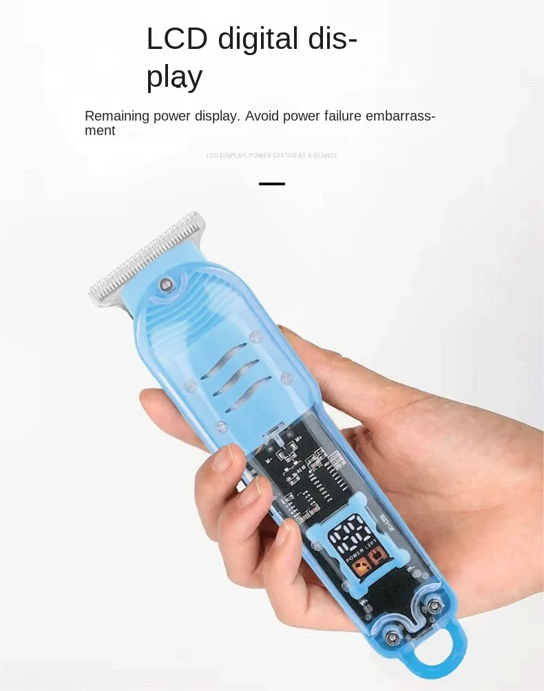 thumbnail video image 2 of Transparent Professional Hair Clipper for Men - USB Rechargeable, 1200mAh Battery, Long-Lasting, Digital Display, Precision Groomming with Comb, 2 of 11