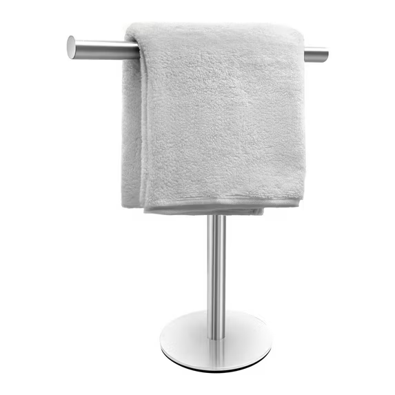 thumbnail video image 2 of Standing Hand Towel Holder, T-Shape Towel Rack Stand, Stainless Steel Towel Bar for Bathroom Kitchen Vanity Countertop, Nickel (Silver), 2 of 9