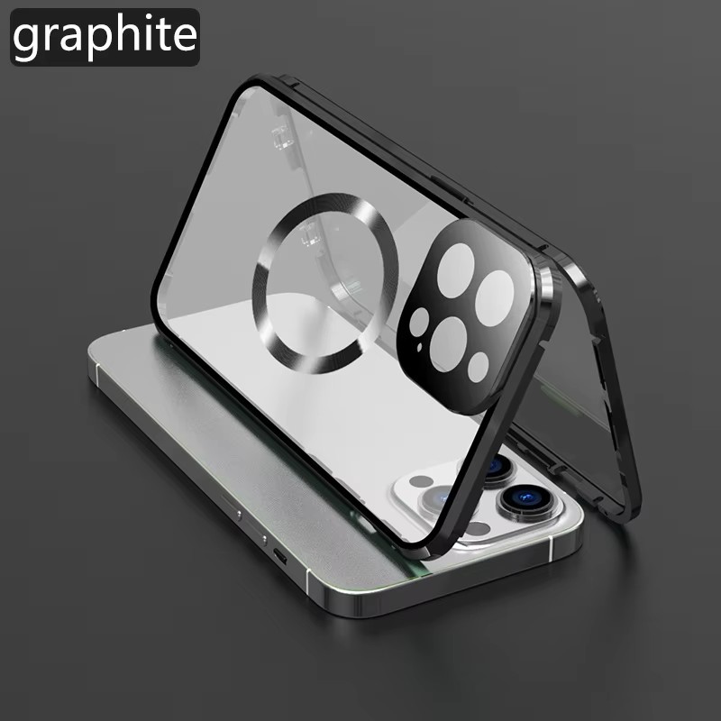 thumbnail video image 2 of Case for iPhone 15,with Double Sided Magnetic Tempered Glass cases,Magsafe Wireless Charging Magnetic Adsorption Metal Bumper cover,Gold, 2 of 9
