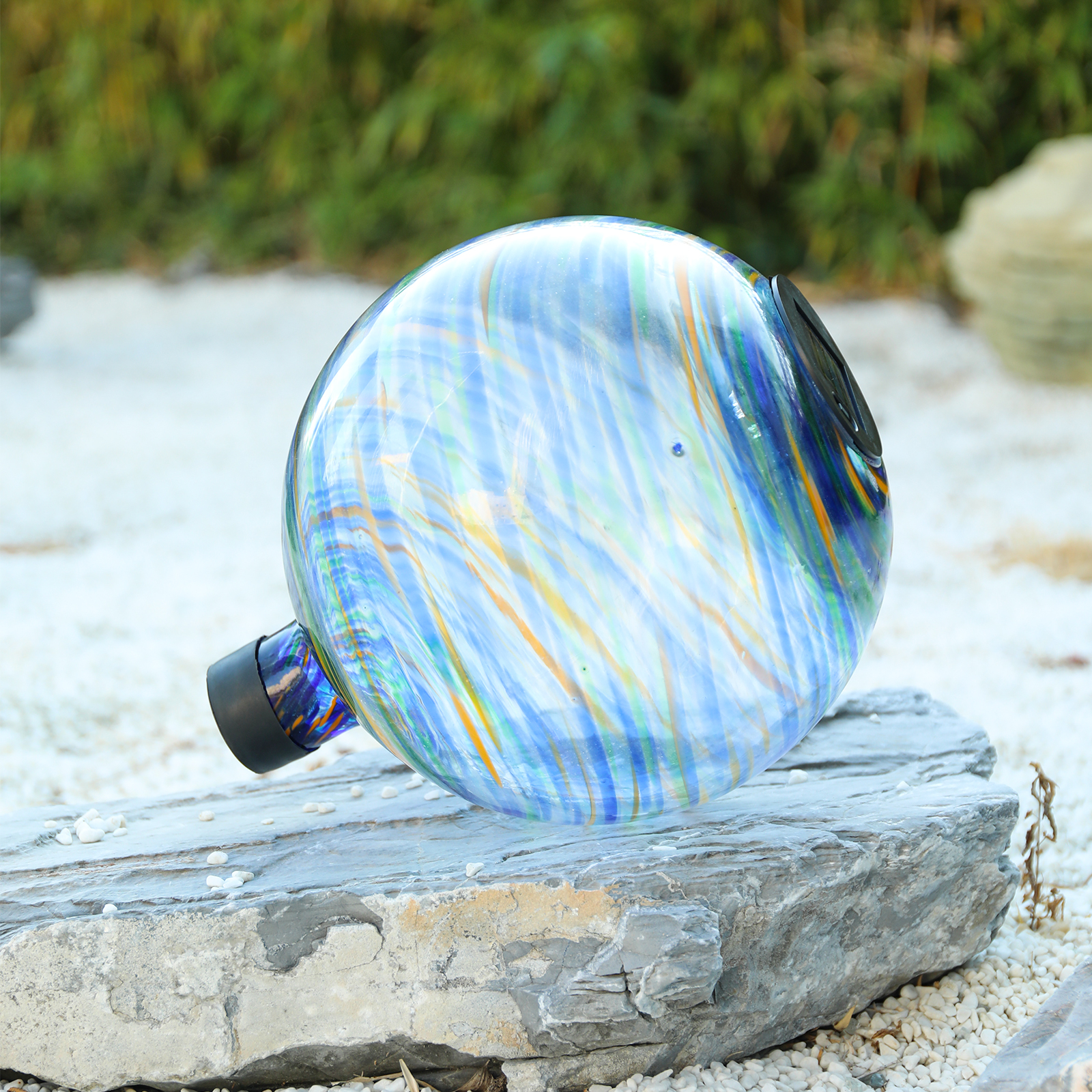 thumbnail video image 2 of 12 Inch Swirl Glass Solar Gazing Ball – LED Globe Light, Decorative Outdoor Accent for Garden, Patio & Lawn,Outdoor Decor, 2 of 10