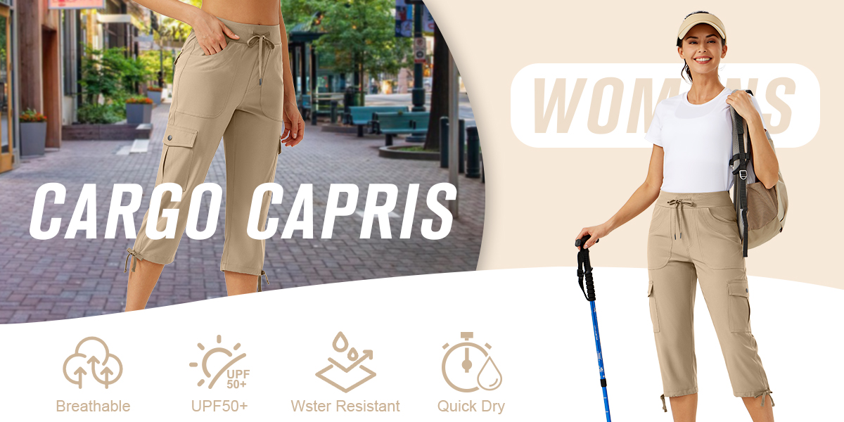 thumbnail video image 2 of Women's Cargo Capris Hiking Pants Lightweight Quick Dry Outdoor Athletic Travel Casual Loose Comfy Cute Pockets Deciduous Green M, 2 of 7