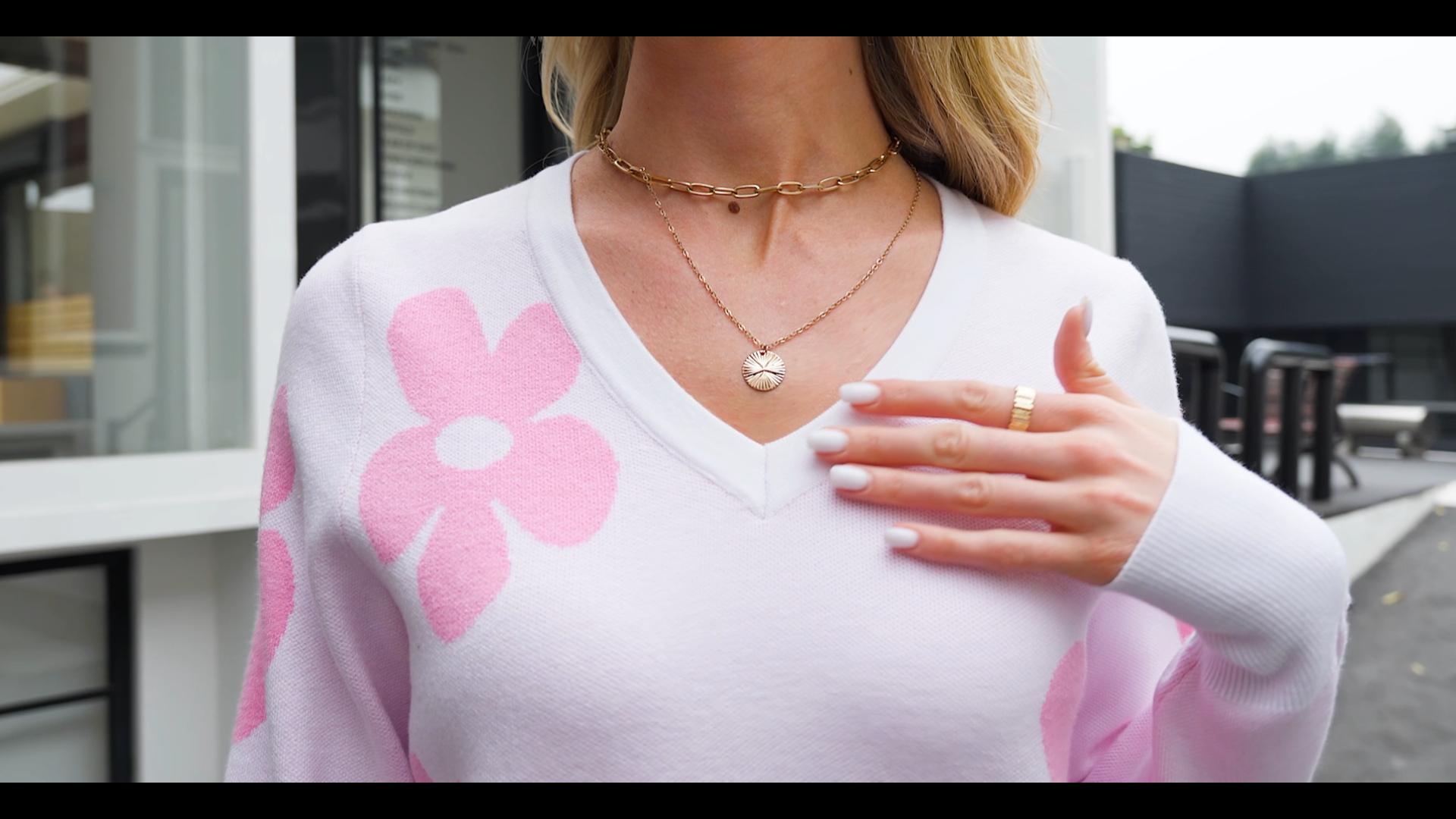 thumbnail video image 2 of Vividaire Women's Fall Sweaters Casual Floral Knit Long Sleeve Pullover Tops, 2 of 7