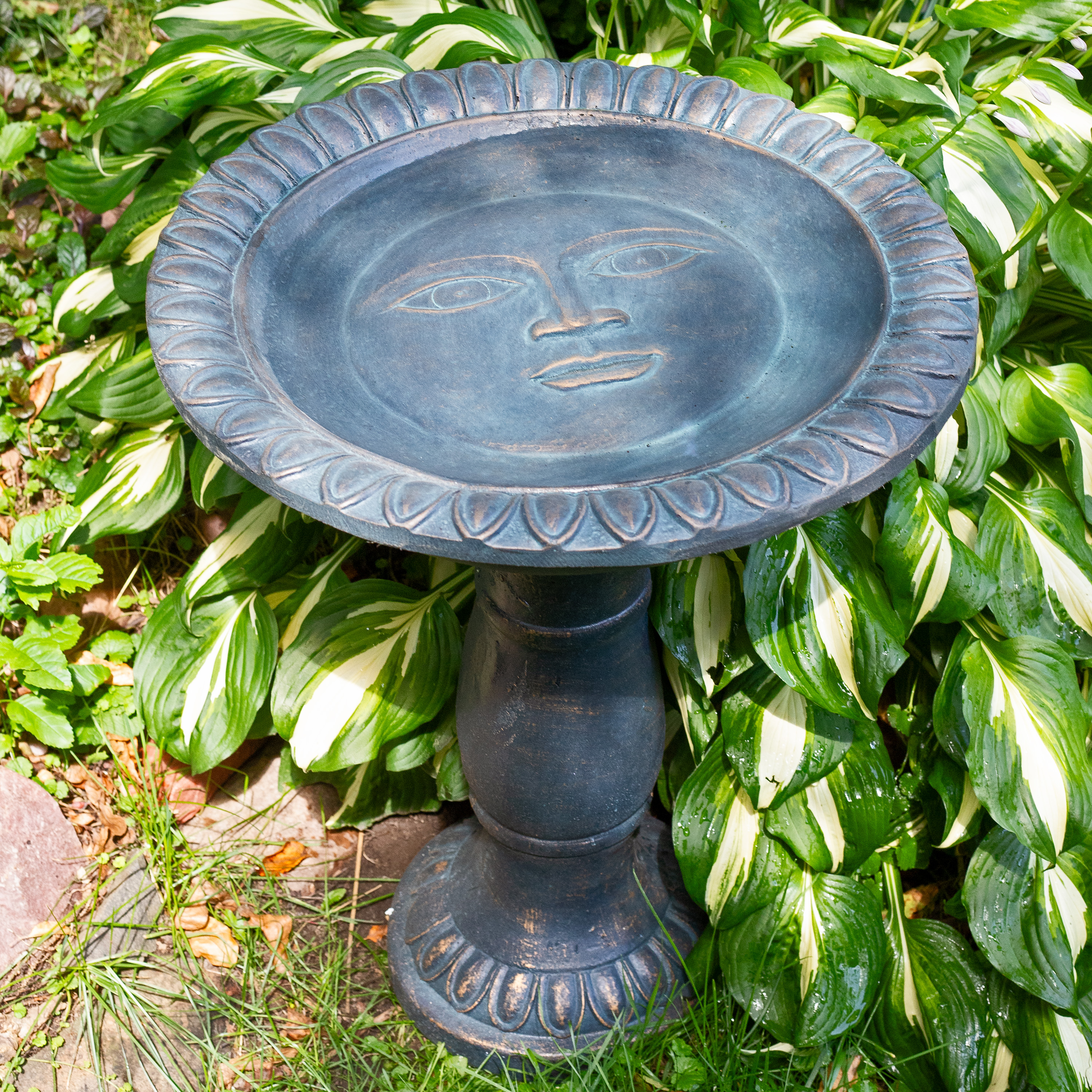 thumbnail video image 2 of Sunnydaze Facade du Soleil Freestanding Glass Fiber Reinforced Concrete Outdoor Bird Bath, Blue, 2 of 17