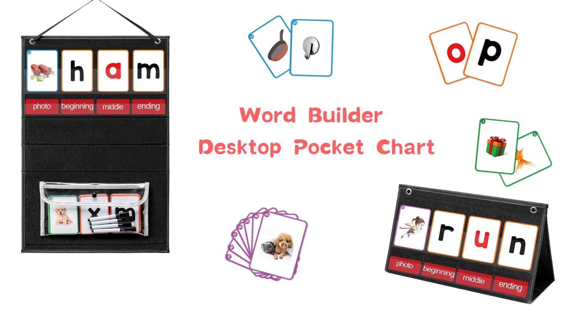 KEEPJOY CVC Word Builder Desktop Pocket Chart with 107 Cards, Kids Word ...