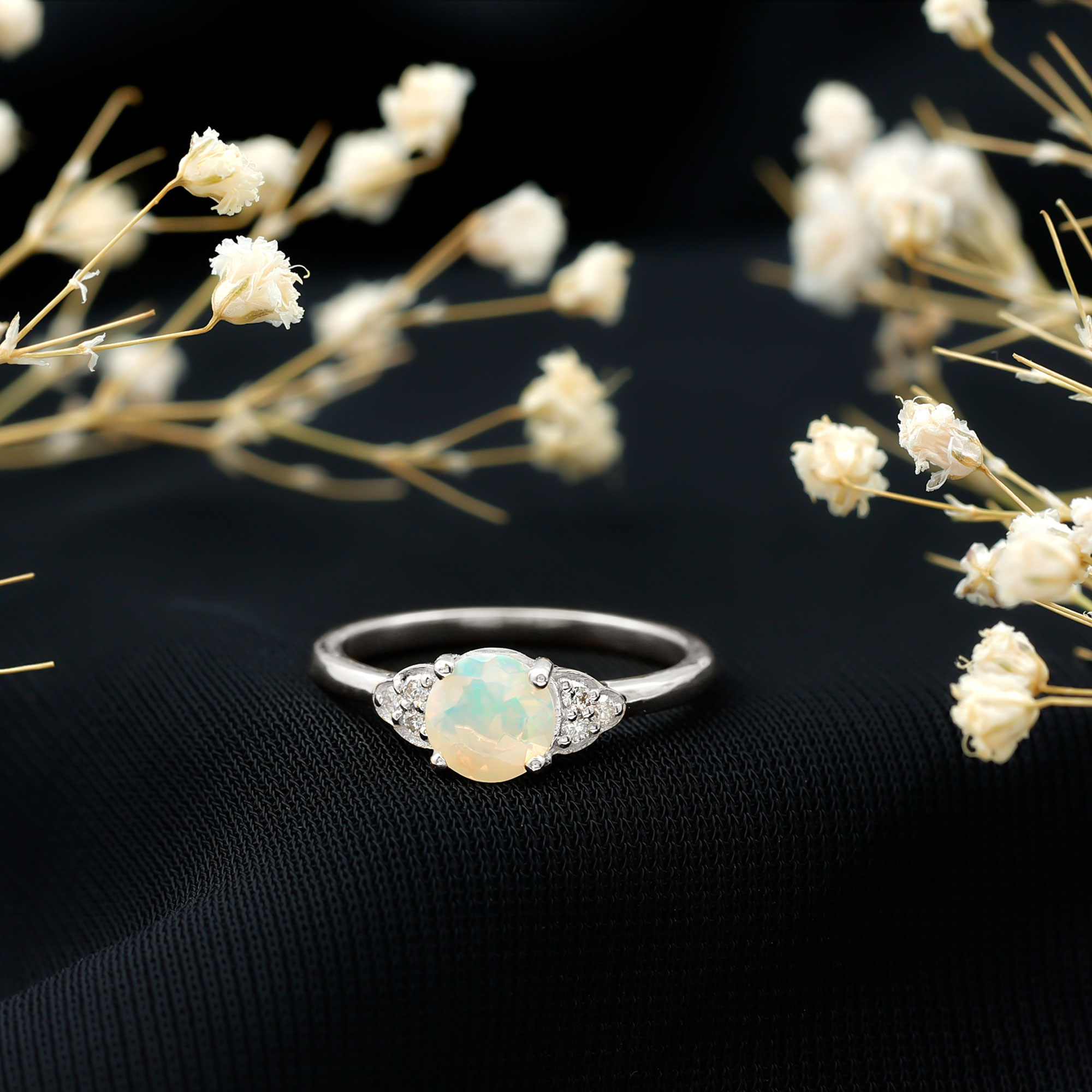 thumbnail video image 2 of Rosec Jewels Natural Ethiopian Opal Engagement Ring for Women - 6 mm - Opal Diamond Ring - AAA Quality - with Jewelry Box, 14K White Gold, US 7.00, 2 of 8