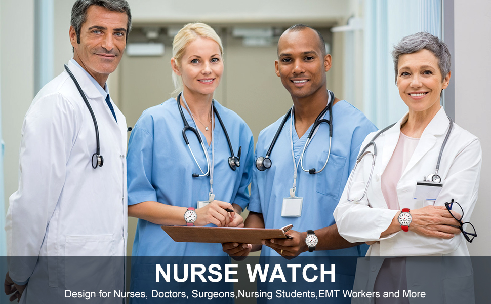 thumbnail video image 2 of GOLDEN HOUR Waterproof Nurse Watch for Medical Professionals, Students Women Men - Military Time Luminouse Easy Read Dial, 24 Hour with Second Hand, Colorful Silicone Band, 2 of 9
