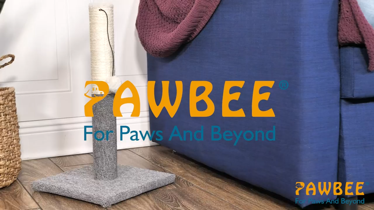 thumbnail video image 2 of PAWBEE Cat Scratching Post with Sisal Rope & Hanging Ball Toy, 20”, 2 of 8