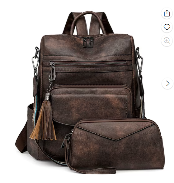 thumbnail video image 2 of PRIYAL Leather Laptop Backpack for Women 15.6 Inch Work Backpack With Purse for Travel Work, 2 of 12
