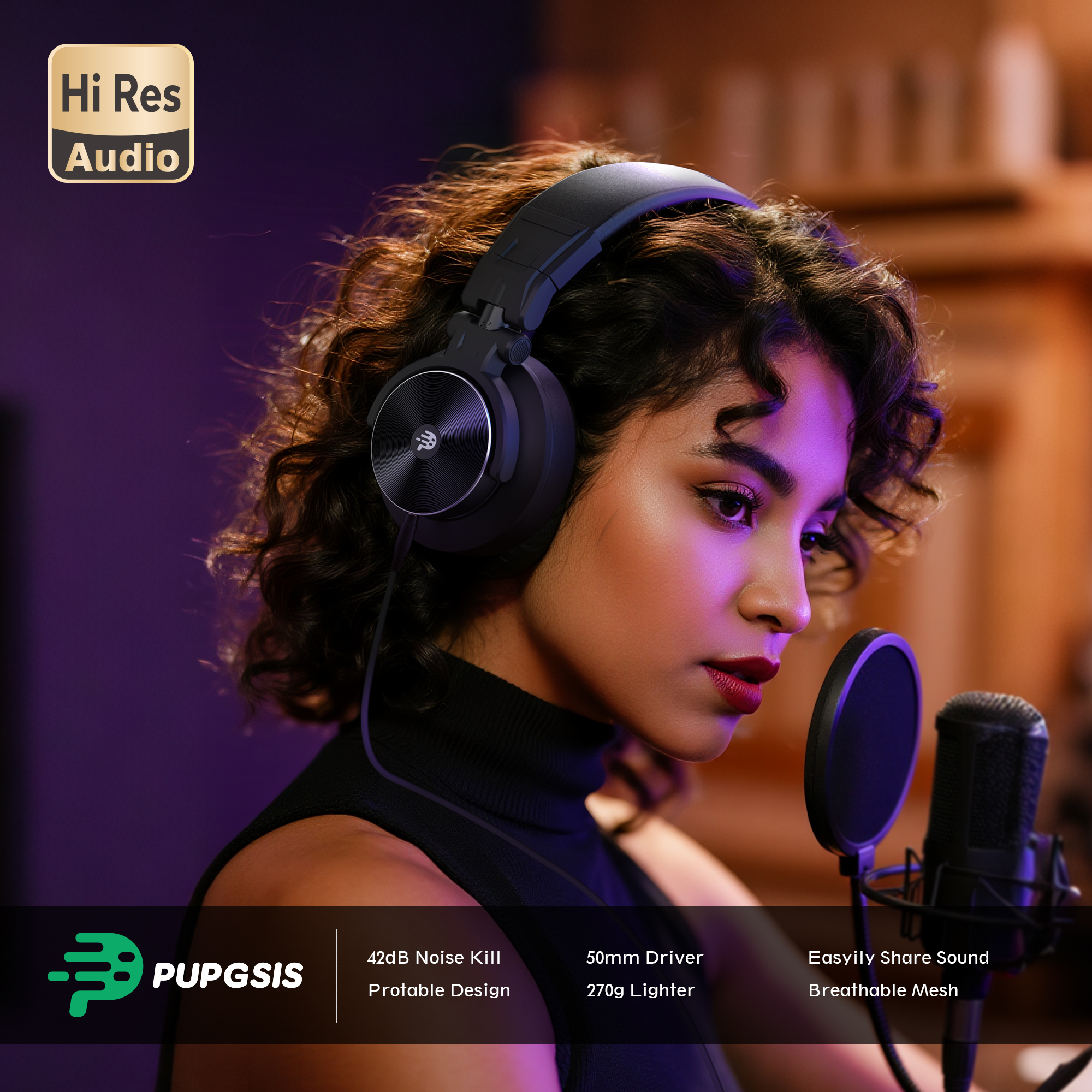 thumbnail video image 2 of Pupgsis Wired Headphones, 40kHz High-Resolution Stereo Headphones with 1/4-Inch & 3.5mm Audio Jacks, for Recording, Mixing & Podcast Production, 2 of 10