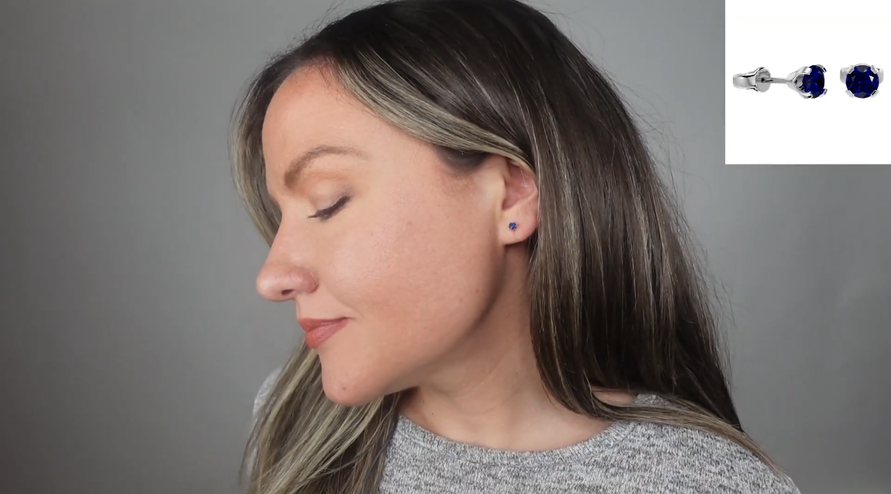 thumbnail video image 2 of SuperJeweler 0.60 Carat Blue Sapphire Stud Earrings for Women in 14 Karat White Gold Filled , Elegant Blue Sapphire Earrings for Women, Classic Stud Earrings, 2 of 7