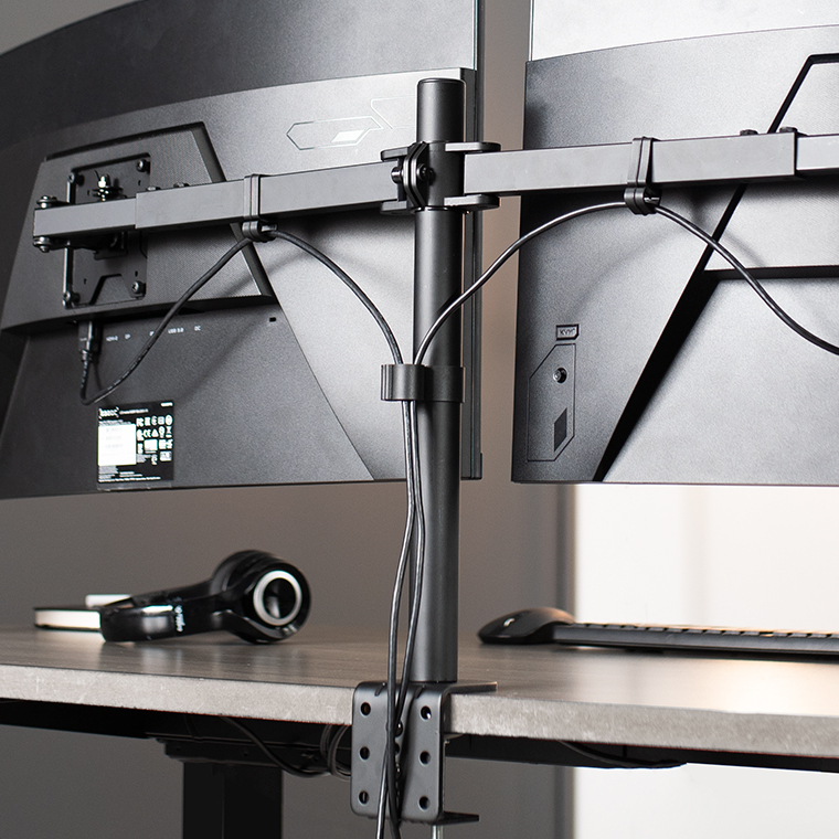 thumbnail video image 2 of VIVO Telescoping Dual Ultrawide 27" to 38" Monitor Heavy Duty Desk Mount Stand, 2 of 9