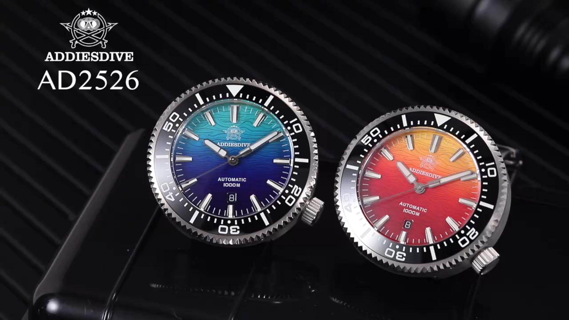 thumbnail video image 2 of ADDIESDIVE Men's Professional Diver Watch 1000m Water Resistant, Japanese Automatic Movement, Ceramic Bezel, Sapphire Crystal, Luminous, Stainless Steel Analog Mechanical Watch, 2 of 9