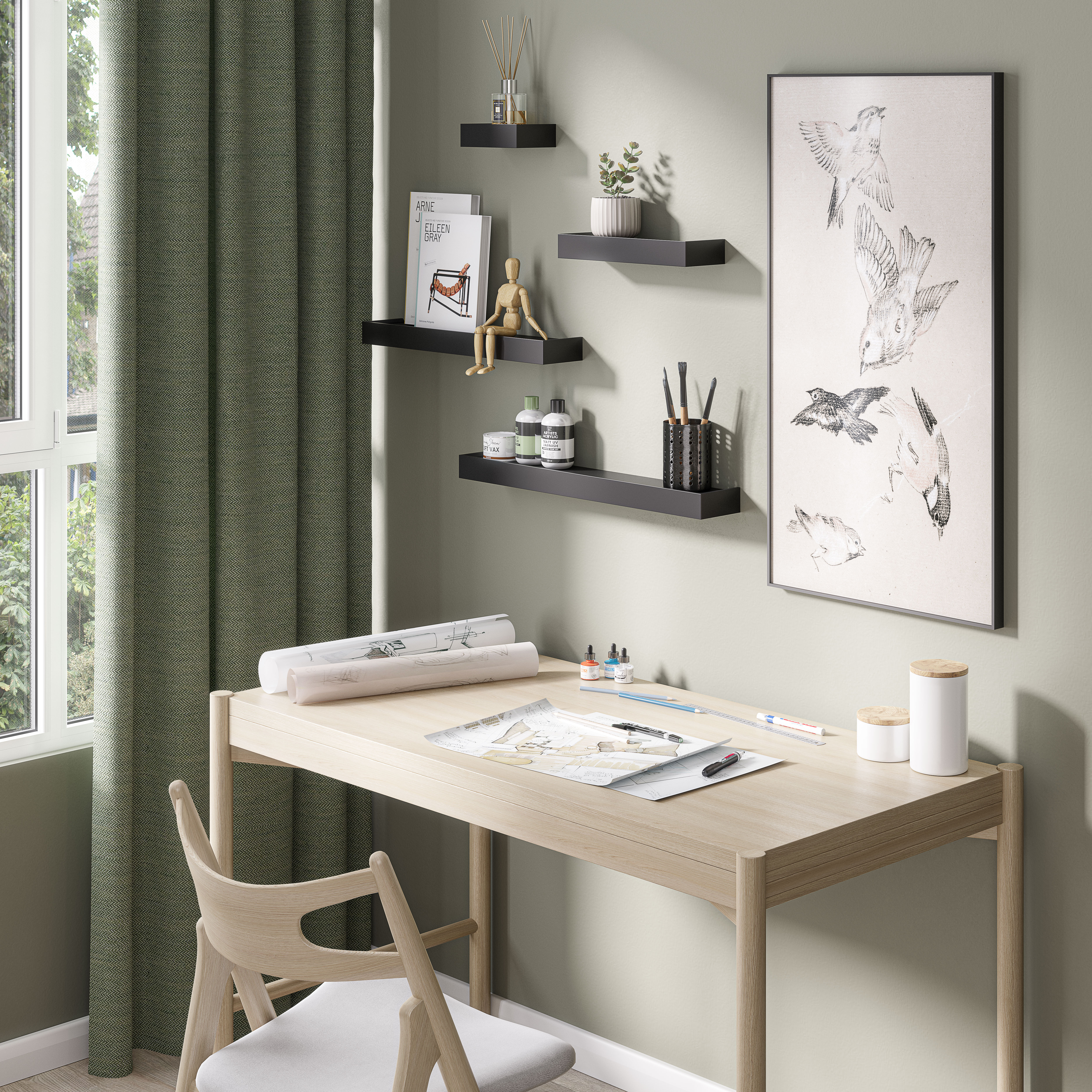 Ballucci Modern Floating Shelves, Set of 4 Wood Wall Mount Shelves