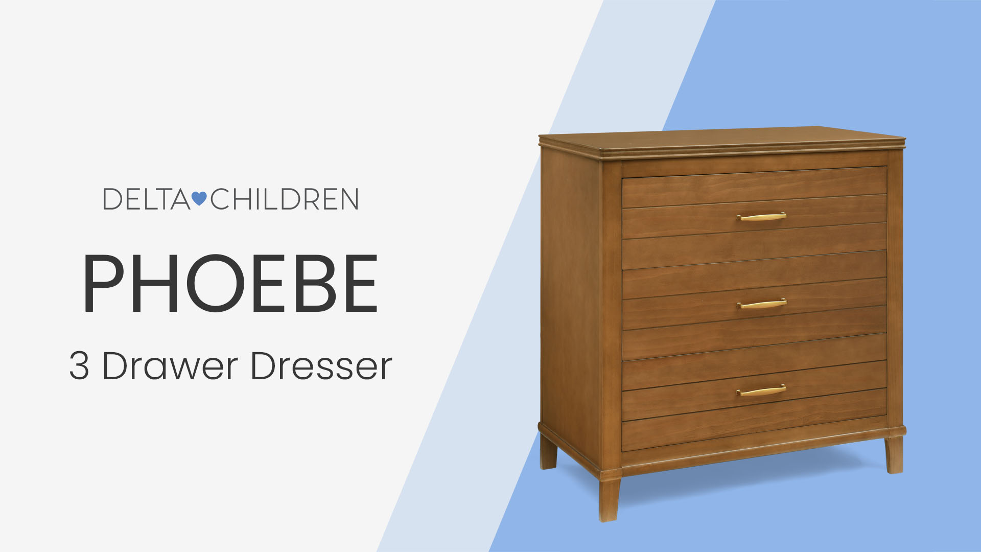 thumbnail video image 2 of Delta Children Phoebe 3 Drawer Dresser with Interlocking Drawers, Chestnut, 2 of 17