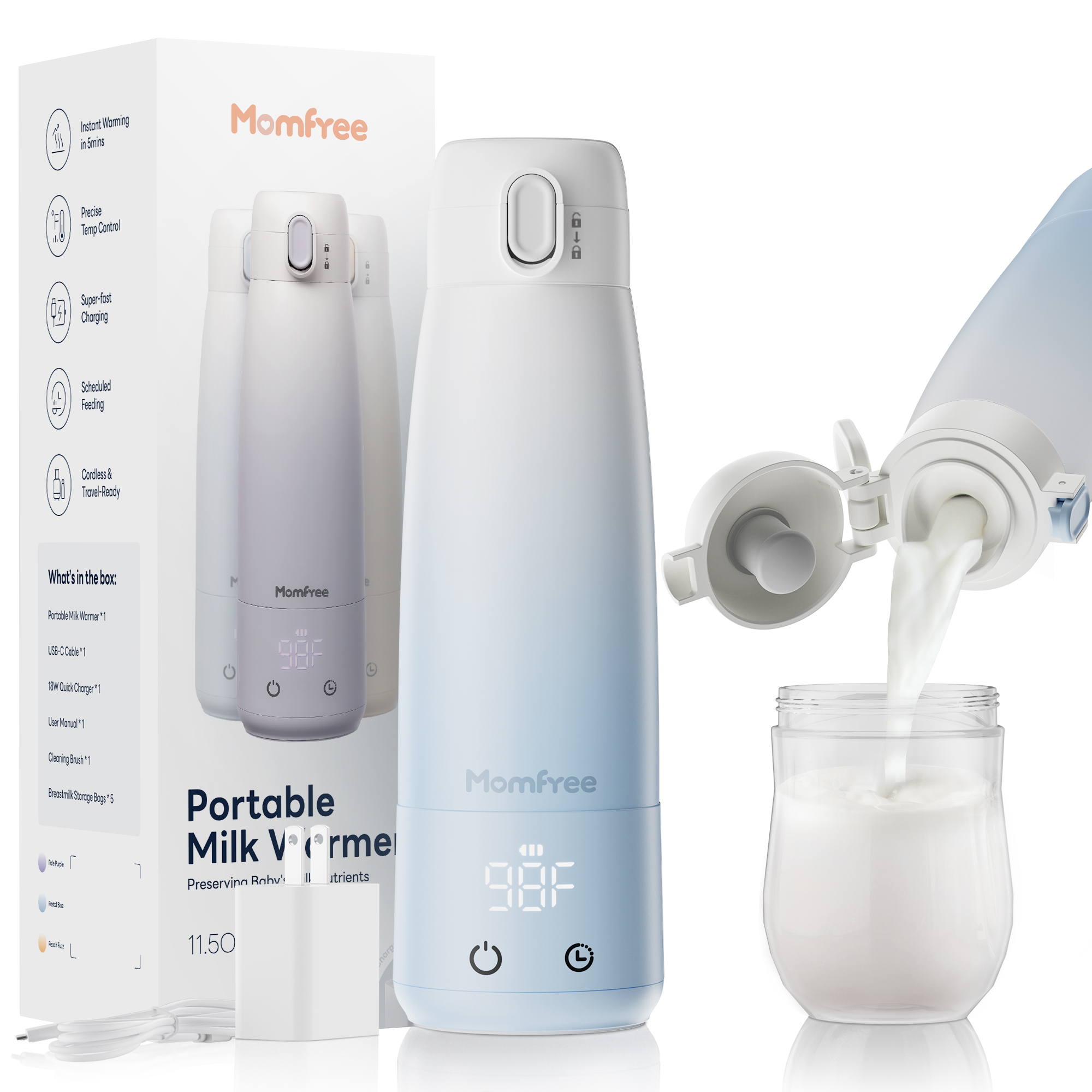 thumbnail video image 2 of Portable Bottle Warmer for Breastmilk: Baby Milk Warmers with Smart Touch LED Temperature Control | Food-Grade Cordless On The Go Heating Bottles - 5 Mins Quick Milk Heating & Water 12 Ounces,Blue, 2 of 11