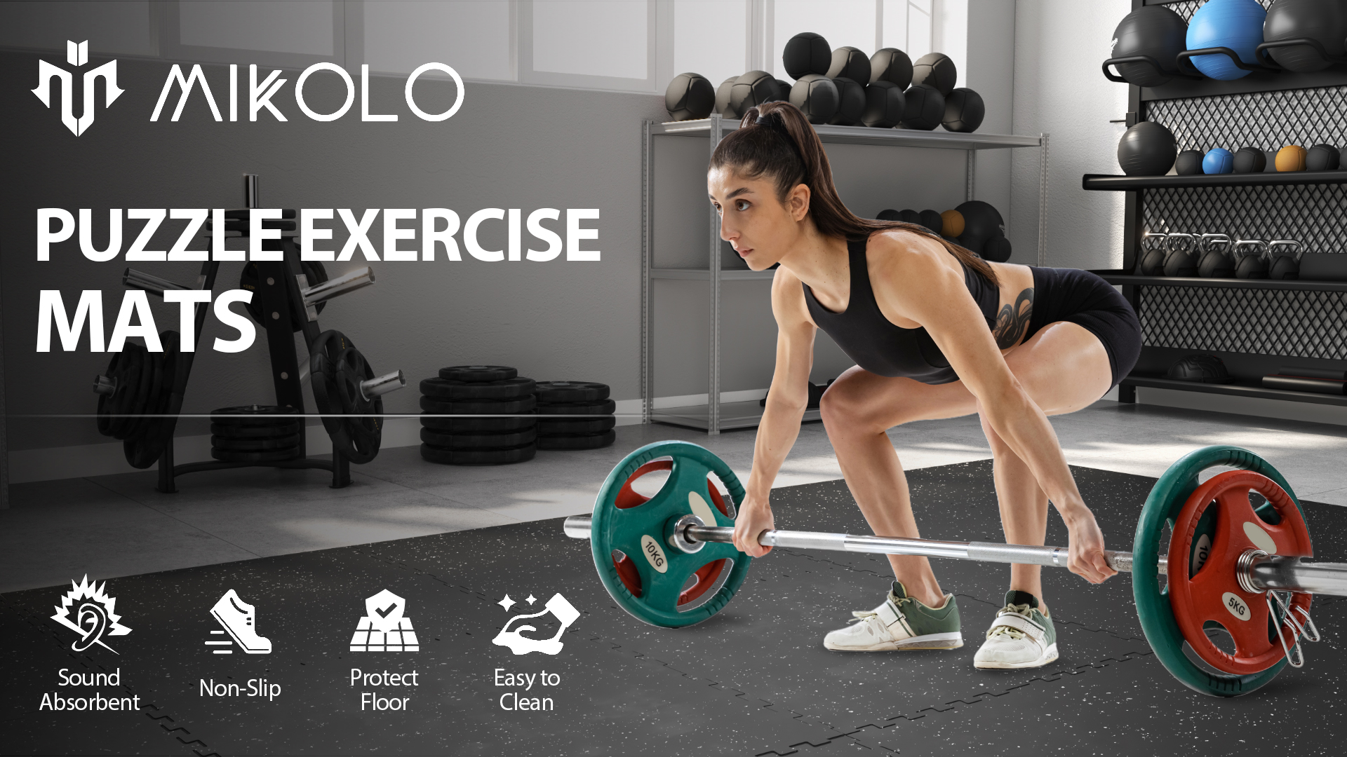 thumbnail video image 2 of Mikolo Puzzle Exercise Mats, 0.56" Thick 48 Sqft 12pcs Rubber Top High Density EVA Foam Home Gym Floor Mats, 2 of 10