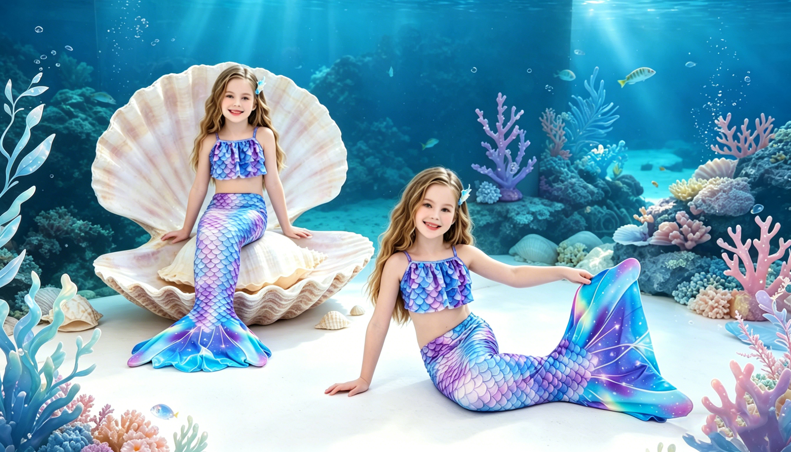 thumbnail video image 2 of Girls Swimming Mermaid Tails Sets 3-4Years, 2 of 7