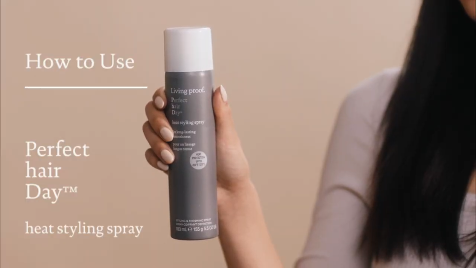 thumbnail video image 2 of Living Proof Perfect Hair Day Heat Styling Spray, Up to 450 Degrees, 5.5 oz, 2 of 8