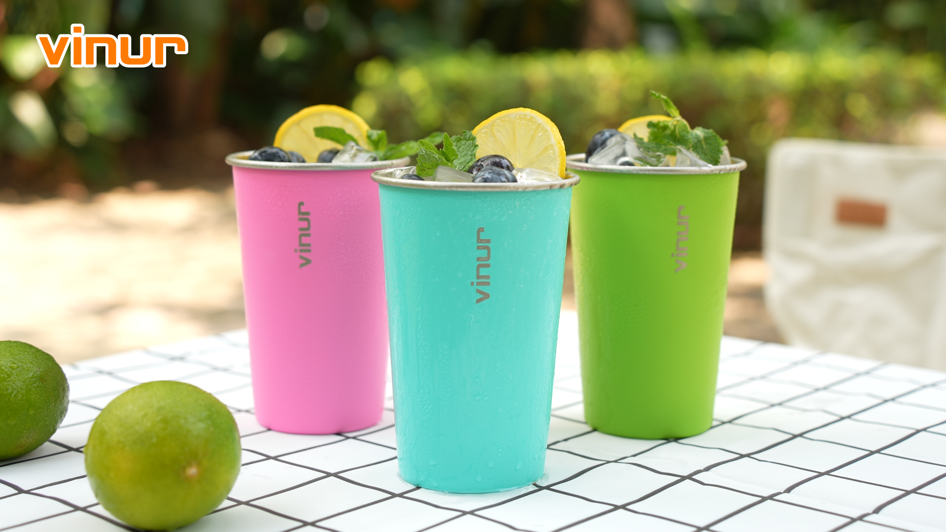 thumbnail video image 2 of VINUR 4 Pack 16oz Stainless Steel Cups - Unbreakable & Stackable Metal Tumblers for Camping, Travel, Picnic - Rustproof Drinking Glasses (Purple Pink-Sky Blue-Purple-Baby Blue), 2 of 7