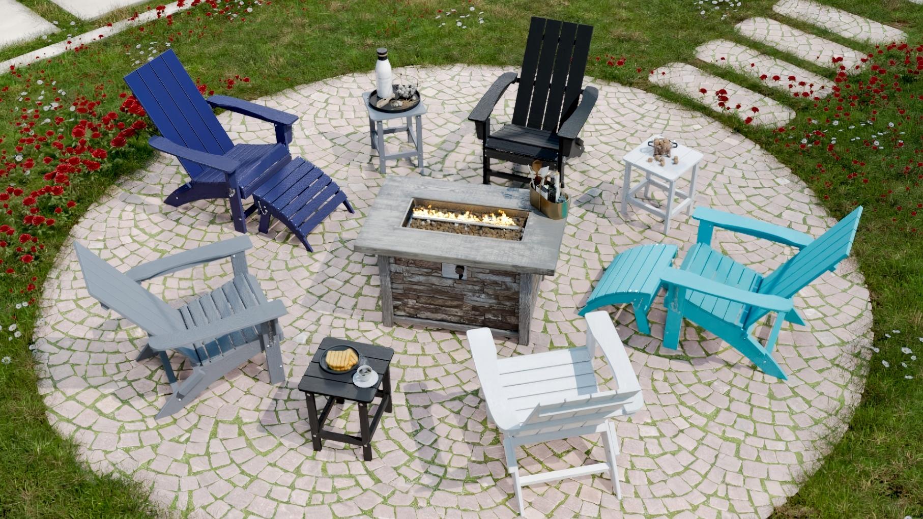 Garpans Folding Adirondack Chair Set with Side Table HDPE All Wheather Outdoor Foldable Adirondack Chair Table Set Patio Chairs with Table for Outside Garden Pool Front Porch Deck Fire Pit