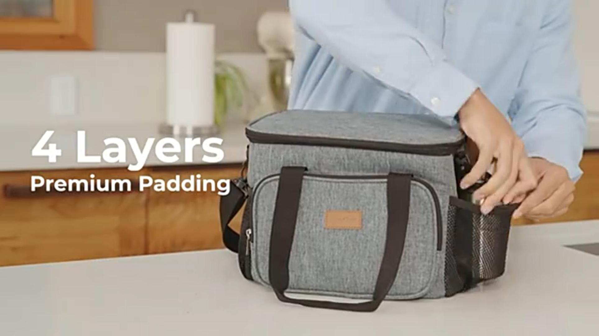 thumbnail video image 2 of MoreFarther Insulated Adults Lunch Bag Box for Women Men, Oxford Cloth, 15L, Black, 2 of 12